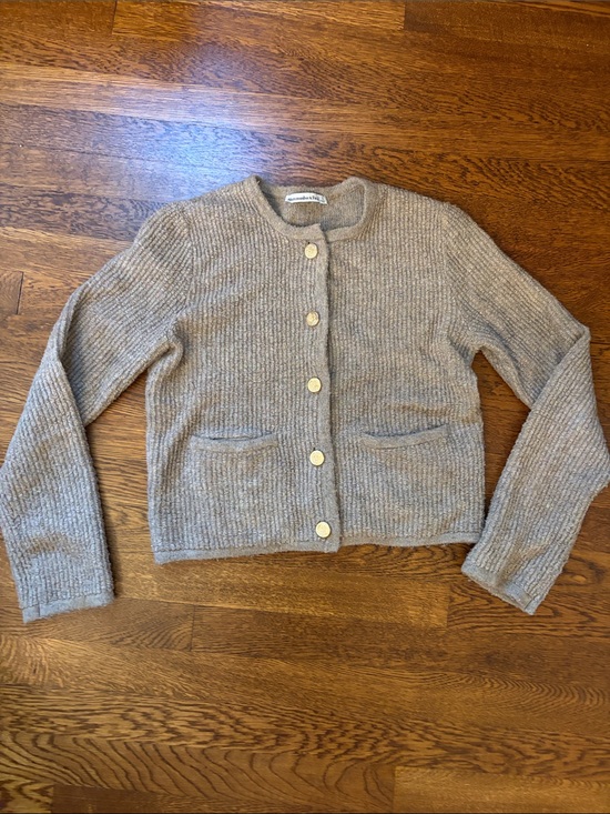 Abercrombie & Fitch Sweaters - Abercrombie & Fitch Taupe Ribbed Knit Cardigan with Gold Button